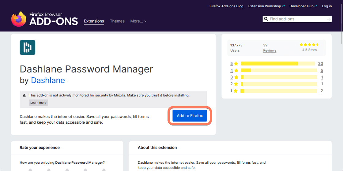 Installer l’extension Dashlane Dashlane
