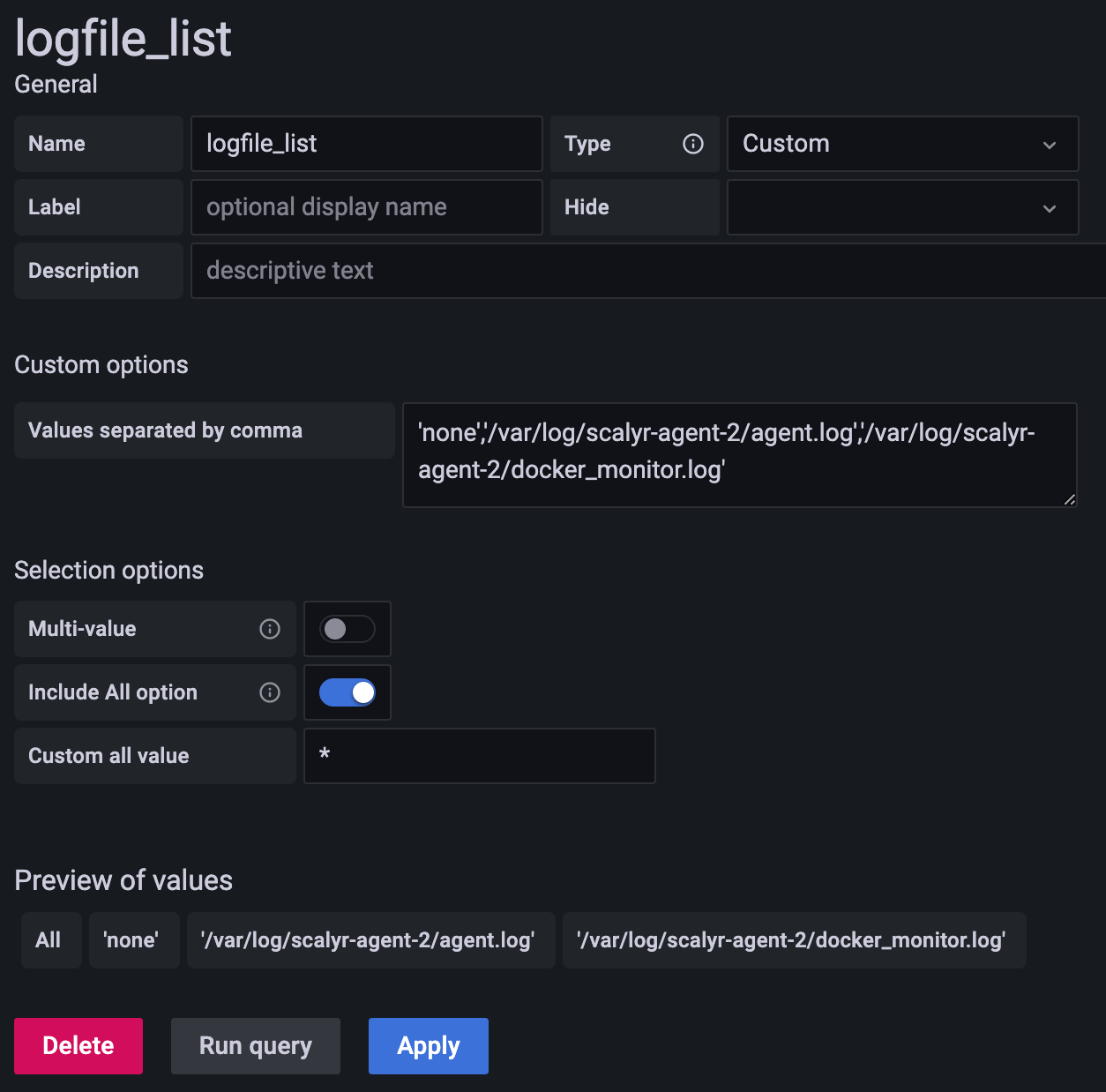 Grafana Variables DataSet Customer Portal