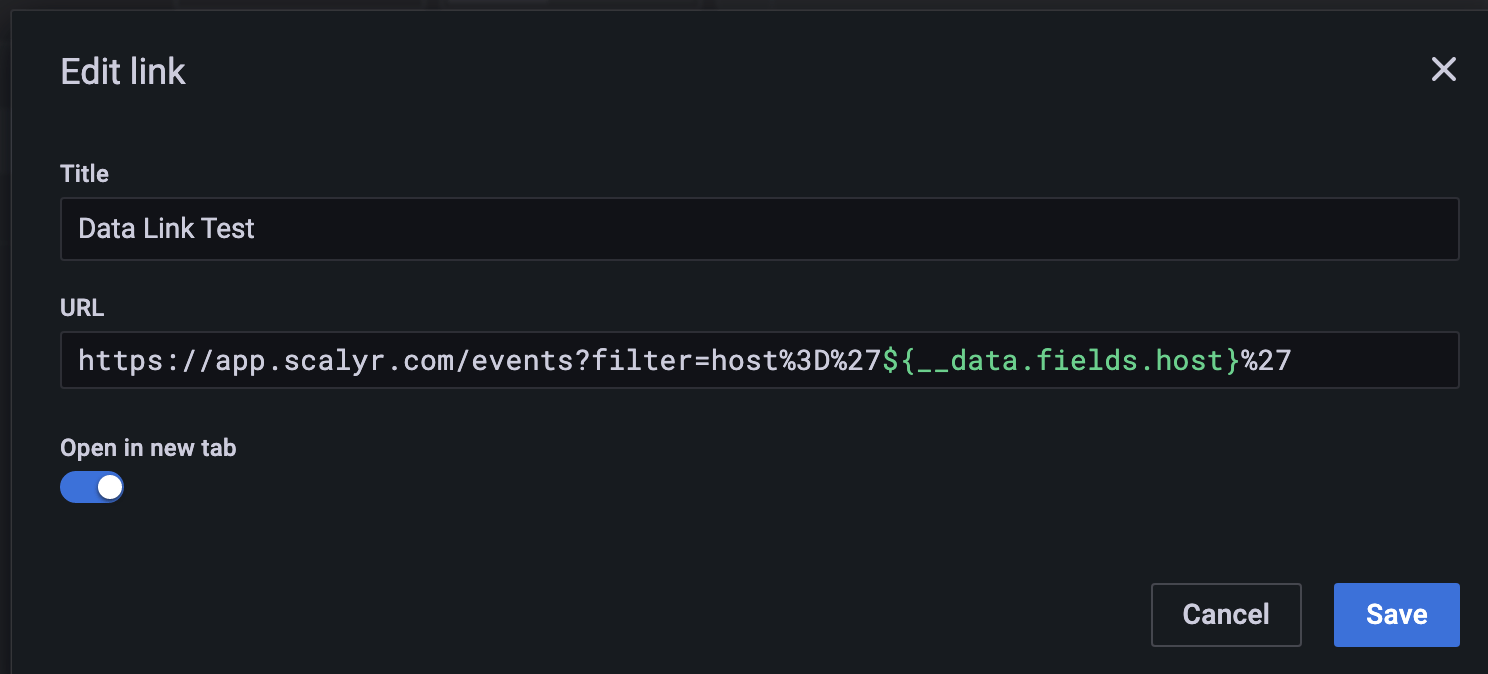 Grafana Data Links DataSet Customer Portal