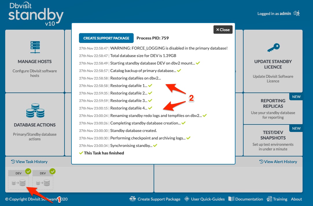 Create Standby Database (CSD) Dbvisit Support