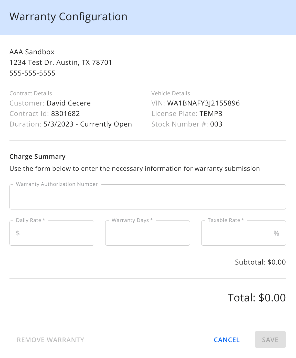 Create, Edit, Remove, or Export a Warranty Invoice in Dealerware 