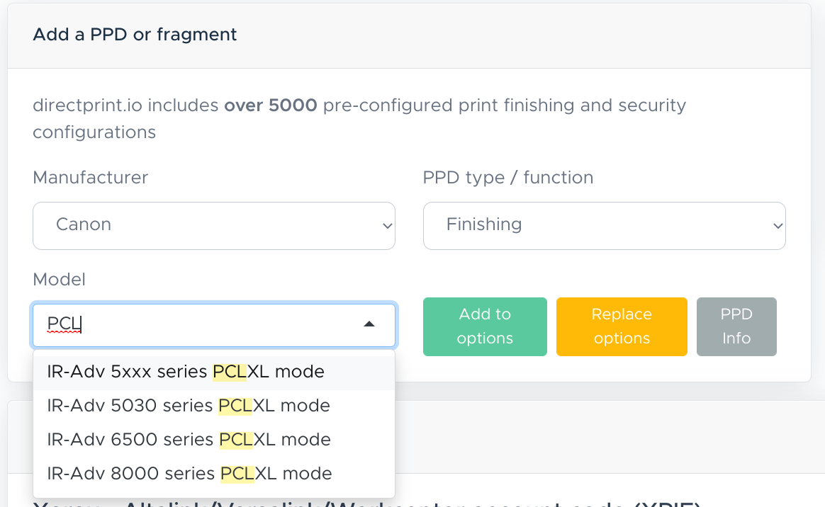 Canon ImageRunning PCL6 or PDF mode advanced finishing directprint.io