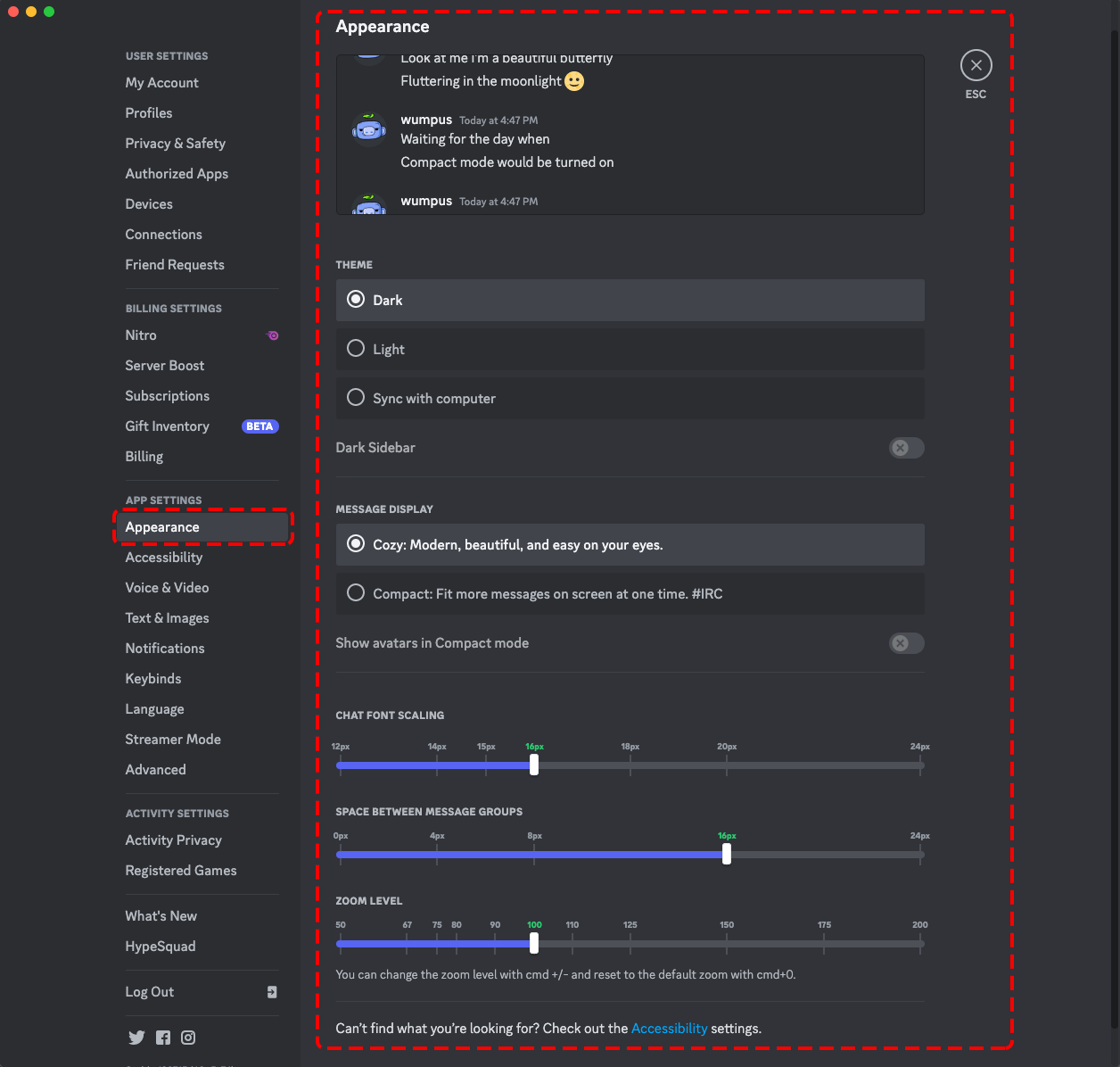 How can I change Discord's appearance/theme? Discord