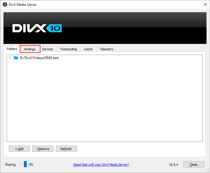 How do I enable the Media Server in the DivX Player? DivX