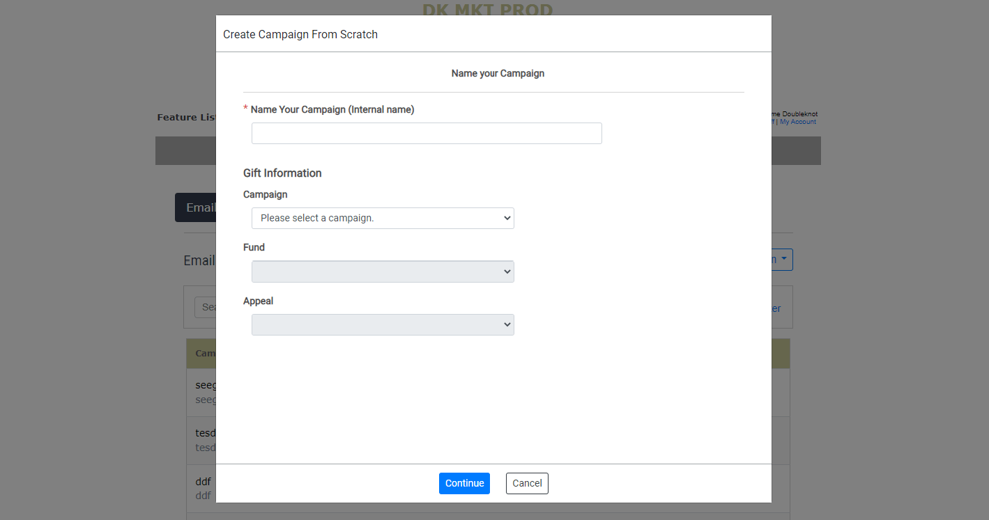 Create Campaign from Scratch Doubleknot