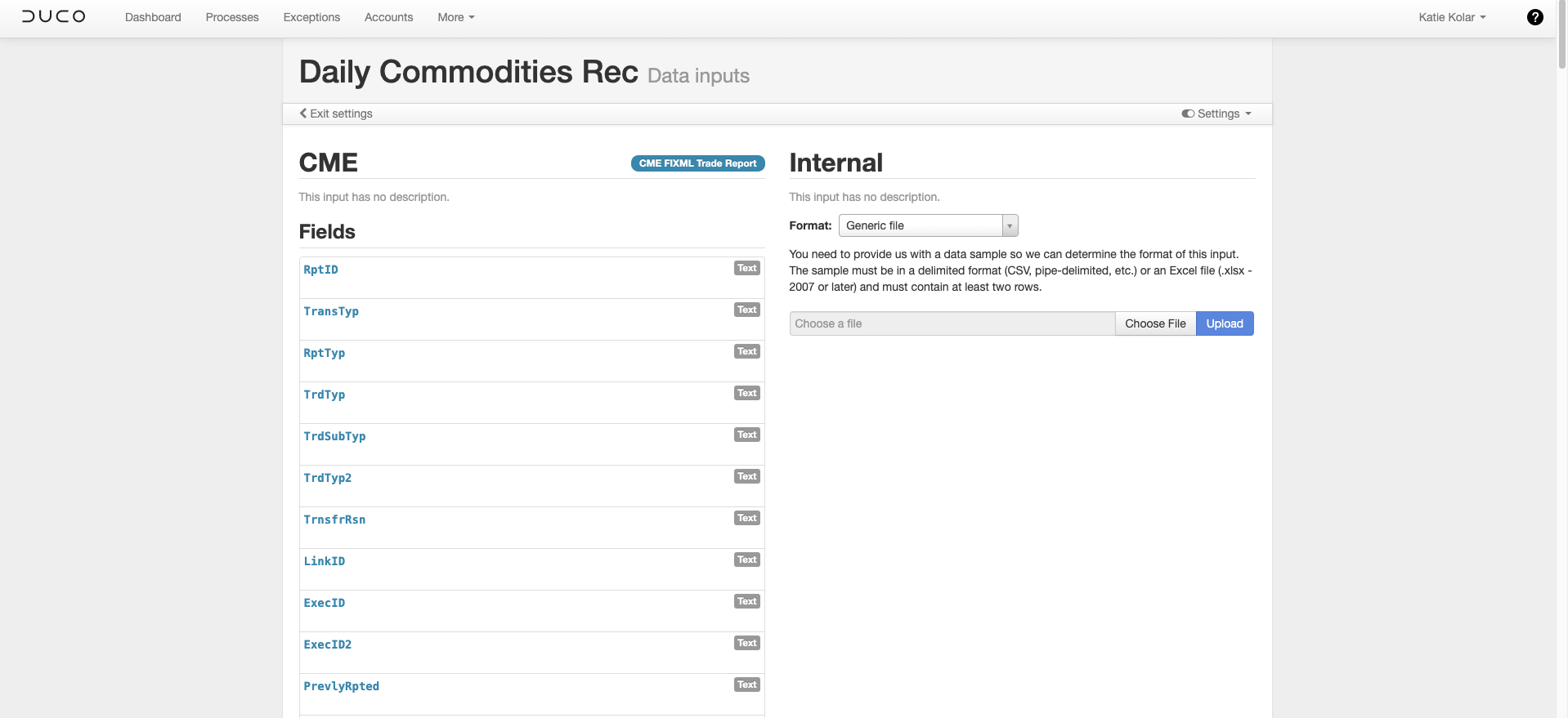 Data inputs for a twosided process Duco
