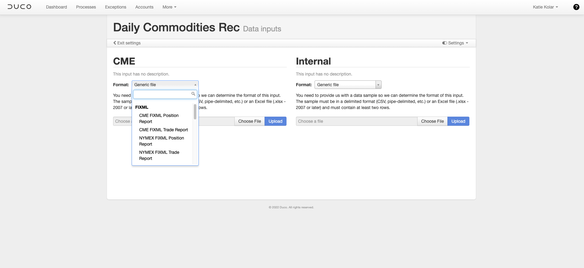 Data inputs for a twosided process Duco