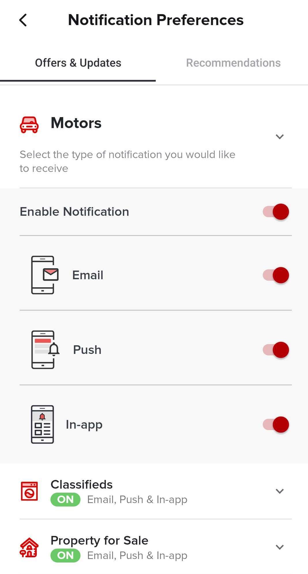 How to manage Email and Push notifications on the app? Help