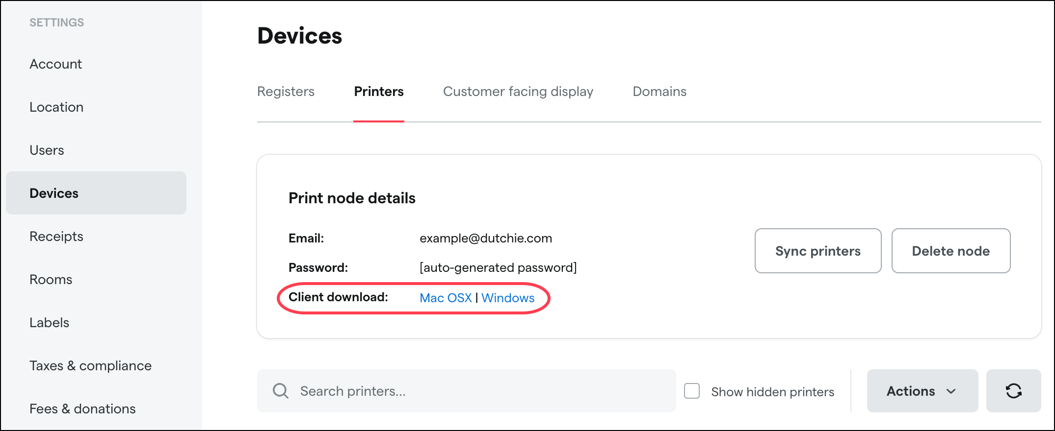 Configure receipt and label printers in the Backoffice and PrintNode Dutchie