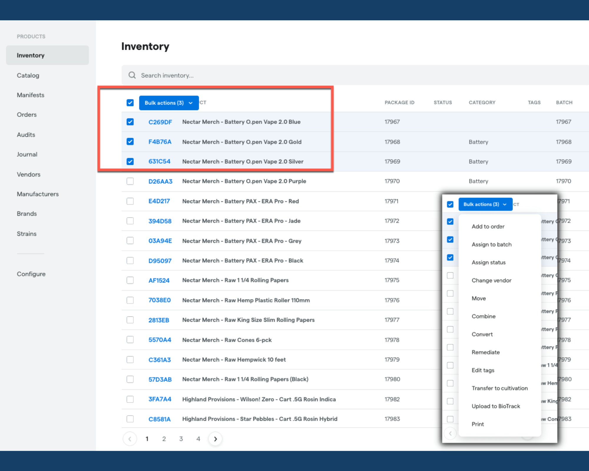 Assign to batch inventory management action Dutchie POS Dutchie