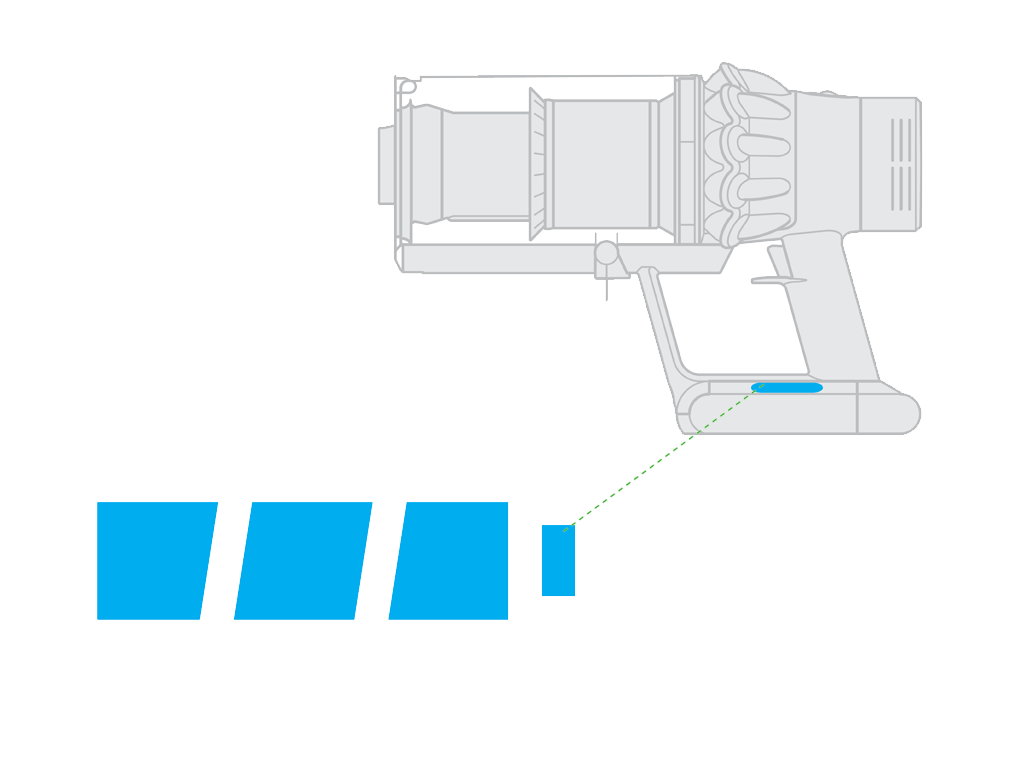 Three solid blue lights Dyson V10 Support Dyson