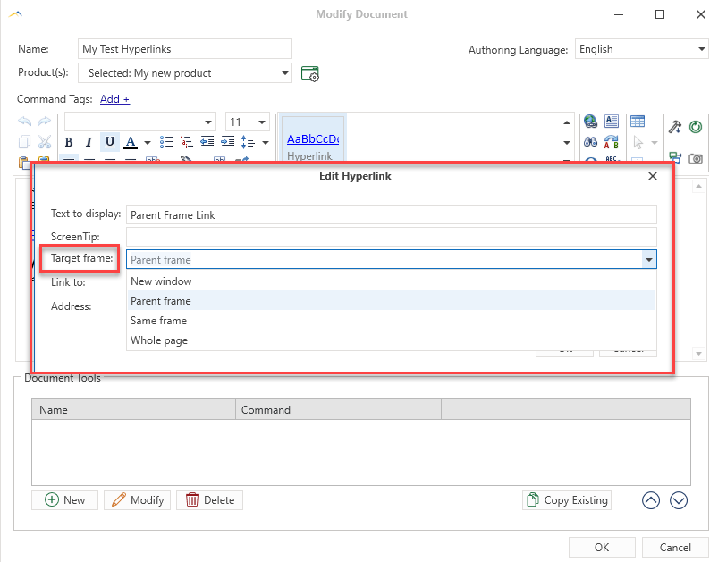 Target Frame Options for Document Hyperlinks Eagle Point Software