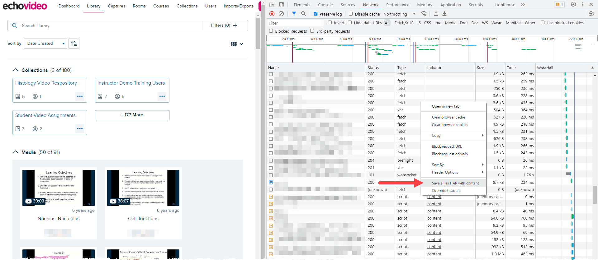 EchoVideo Generating a HAR File for Support Troubleshooting Support