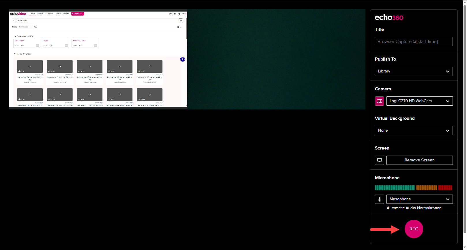 EchoVideo Recording with Browser Capture Support