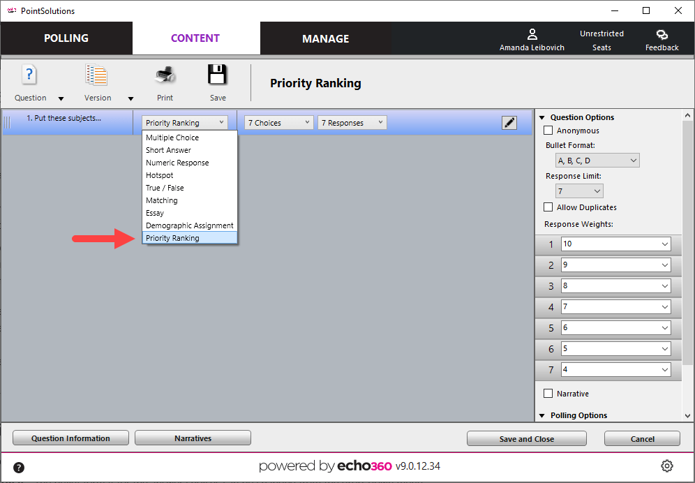 PointSolutions Desktop Assigning Priority Ranking Questions Support