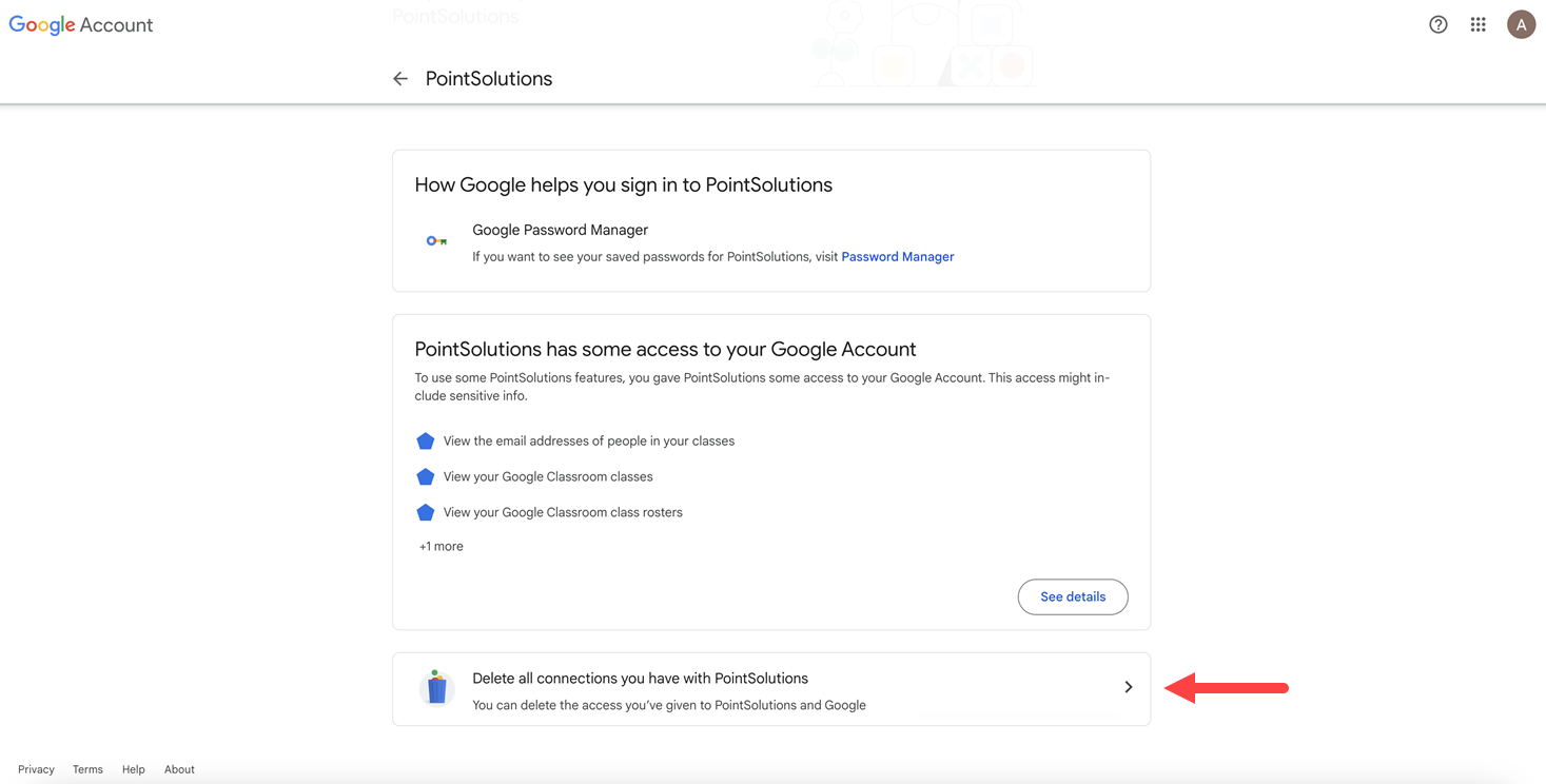 PointSolutions Remove the Google Classroom Connection Support