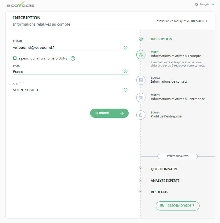 Comment enregistrer mon entreprise ? EcoVadis Centre d'aide