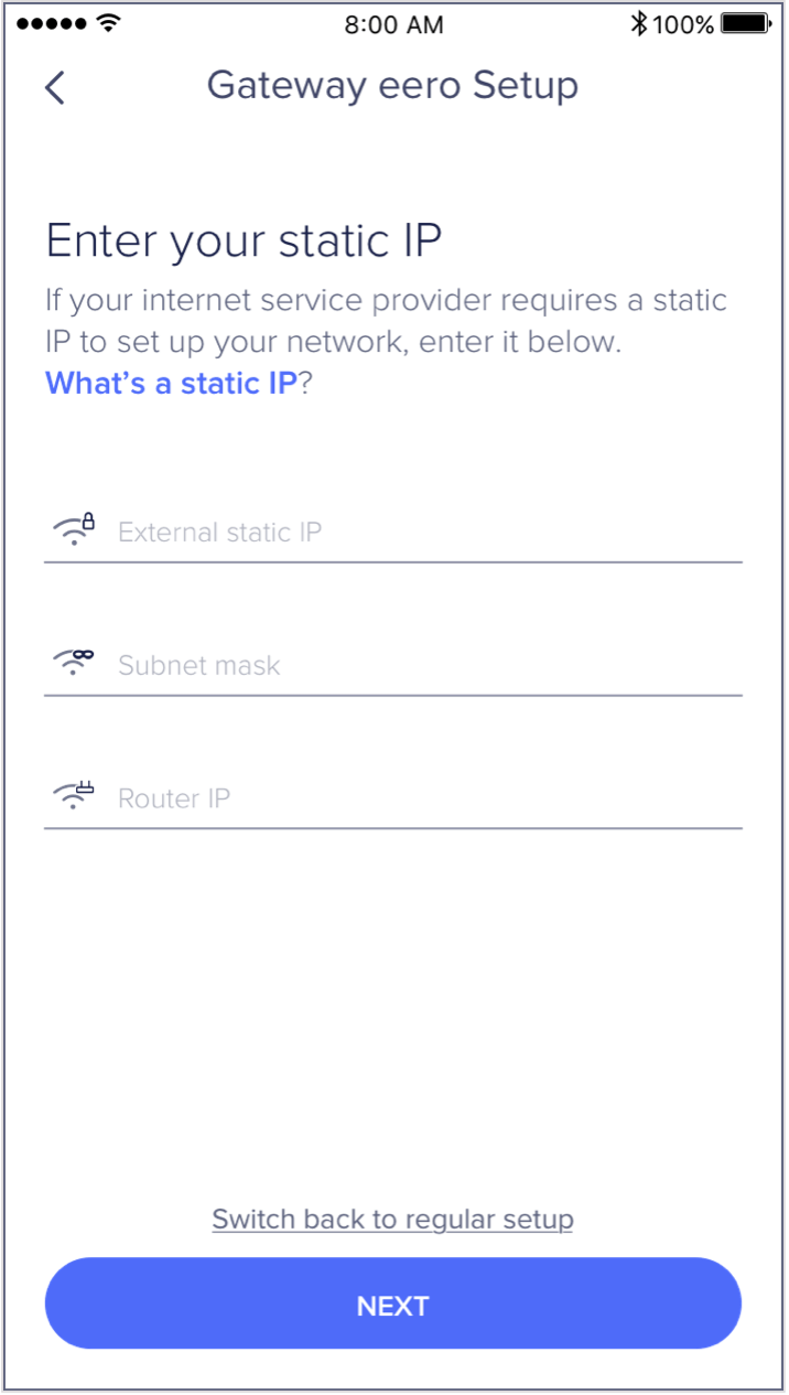How should I set up my eeros if my network requires a static IP? eero