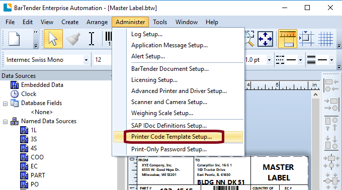 Create BarTender Printer Code Templates - BarTender Instructions