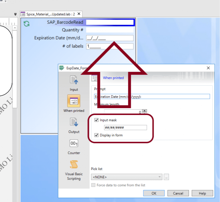 Printed Field with Input Mask not Accepting Data CODESOFT Efficient