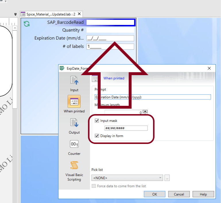 Printed Field with Input Mask not Accepting Data CODESOFT Efficient