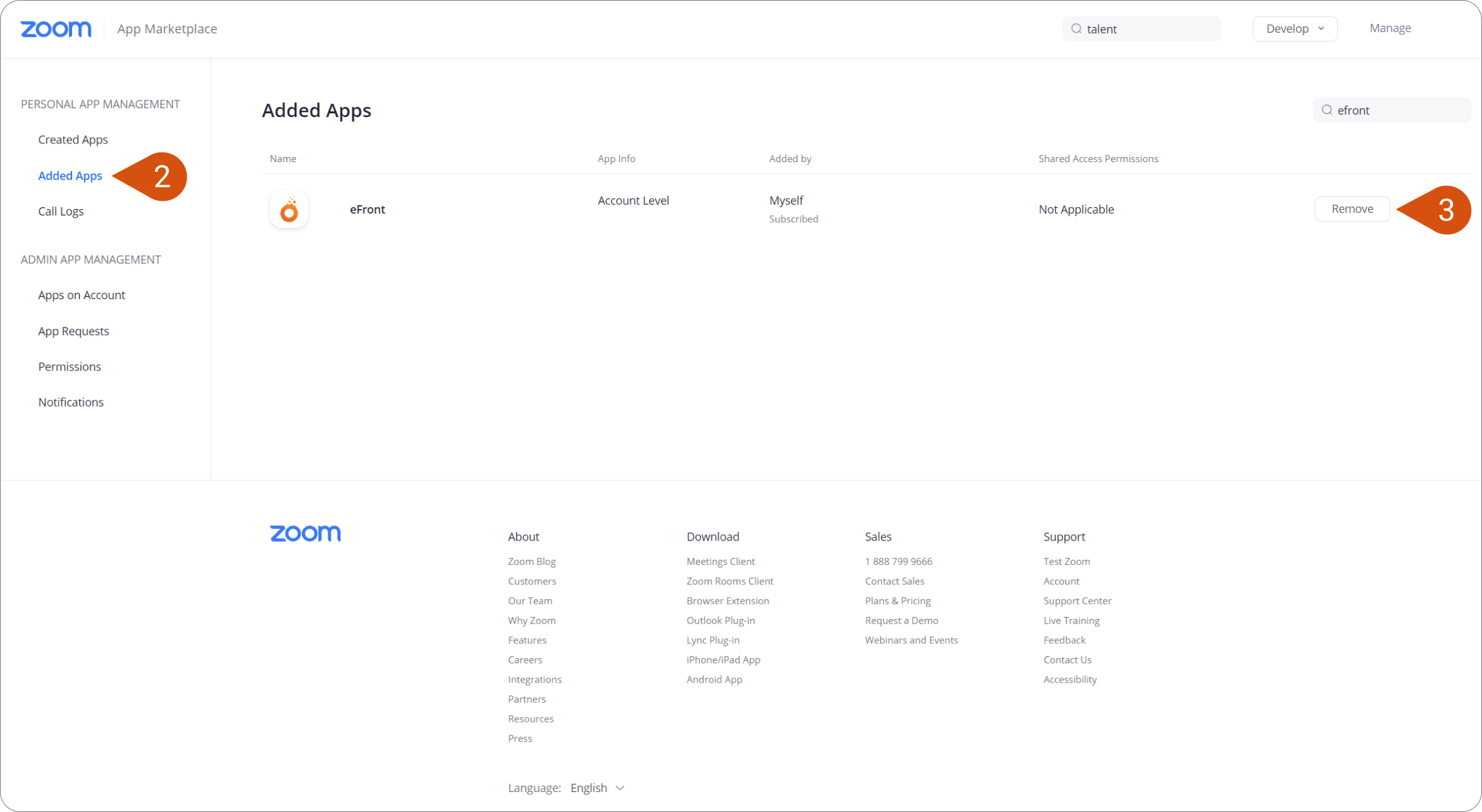 How to remove the eFront Zoom app How may we help you?