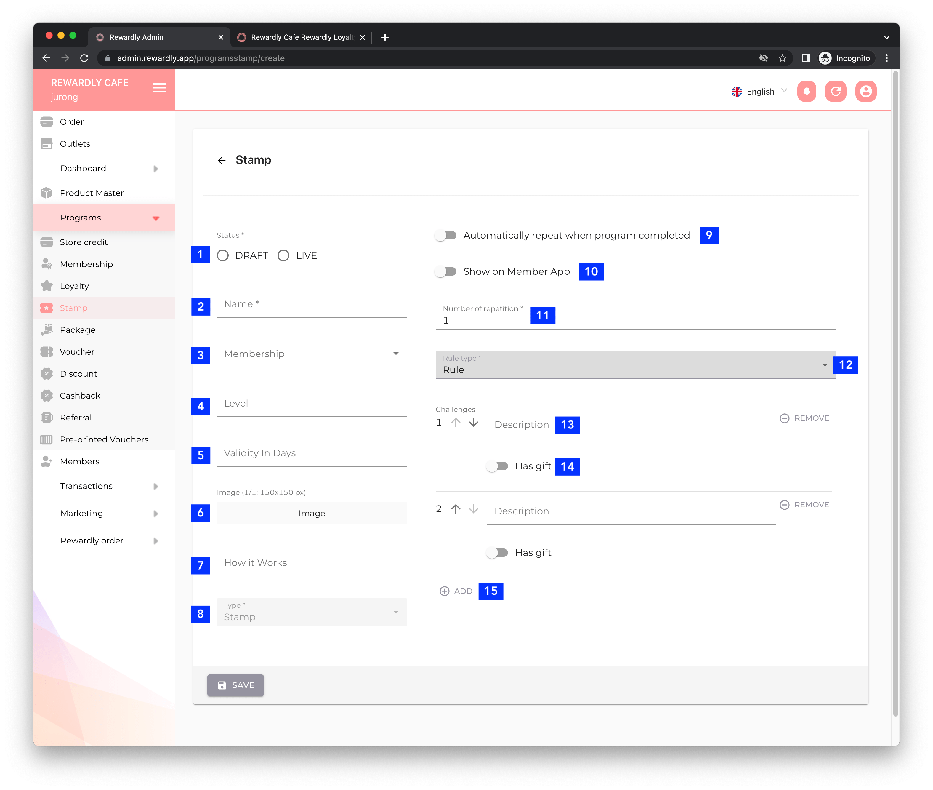 How to setup a simple digital stamp program in Rewardly