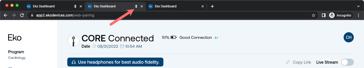 Pair an Eko device with web pairing on the Eko Dashboard – Eko SENSORA