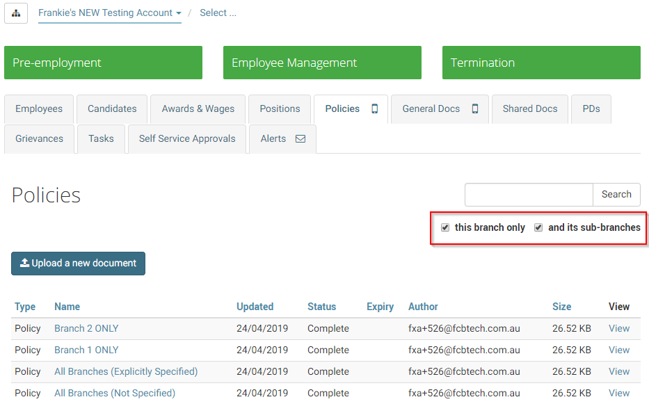 New search filters under document tabs enableHR