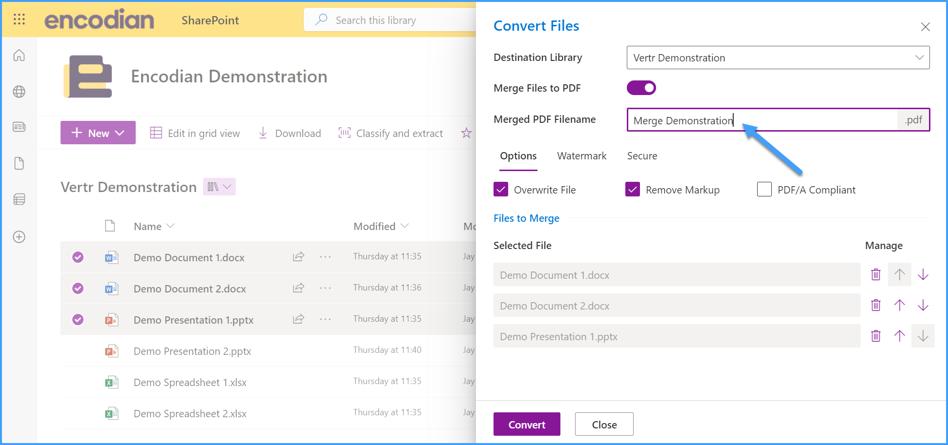 Merge multiple files to PDF format Encodian Customer Help
