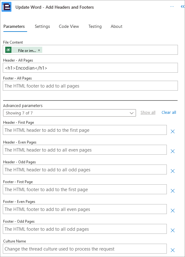 Update Word - Add Headers and Footers – Encodian Customer Help