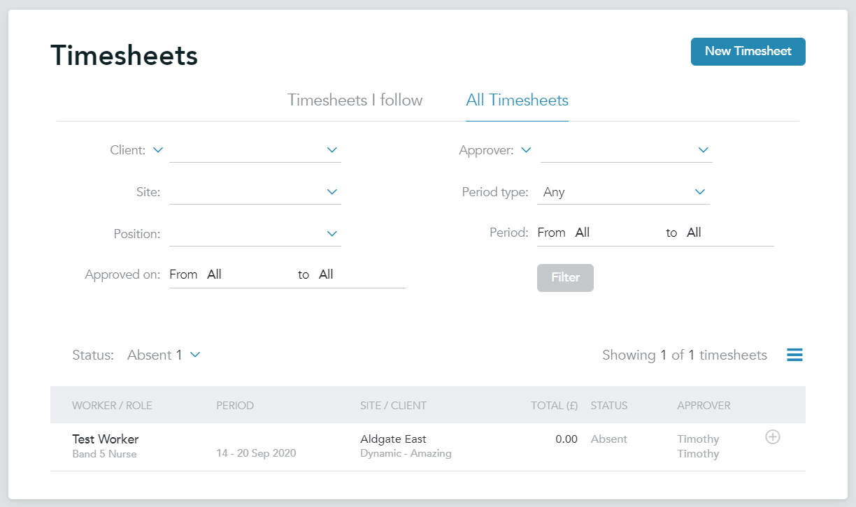 How to Mark a Timesheet as Absent Engage