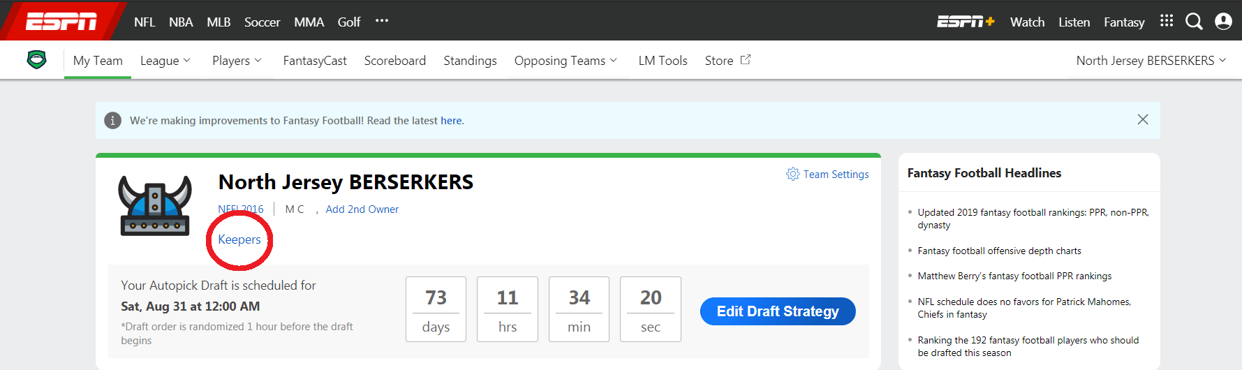 Selecting Keepers ESPN Fan Support