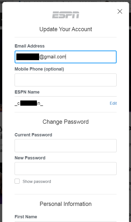 Change Email Address – Espn Fan Support