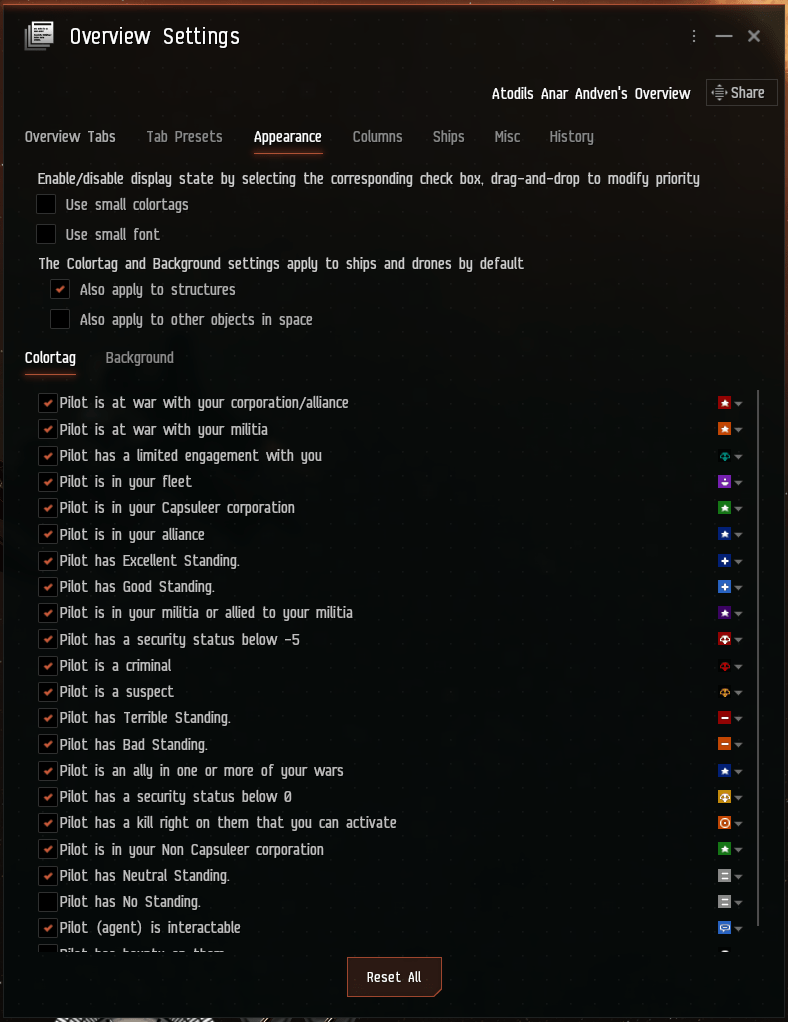 Overview Settings EVE Online