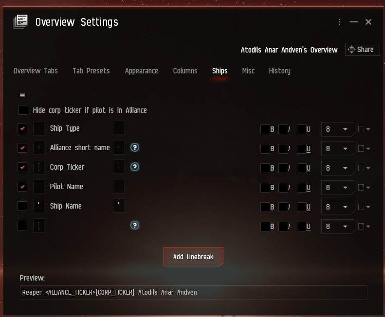 Overview Settings – EVE Online