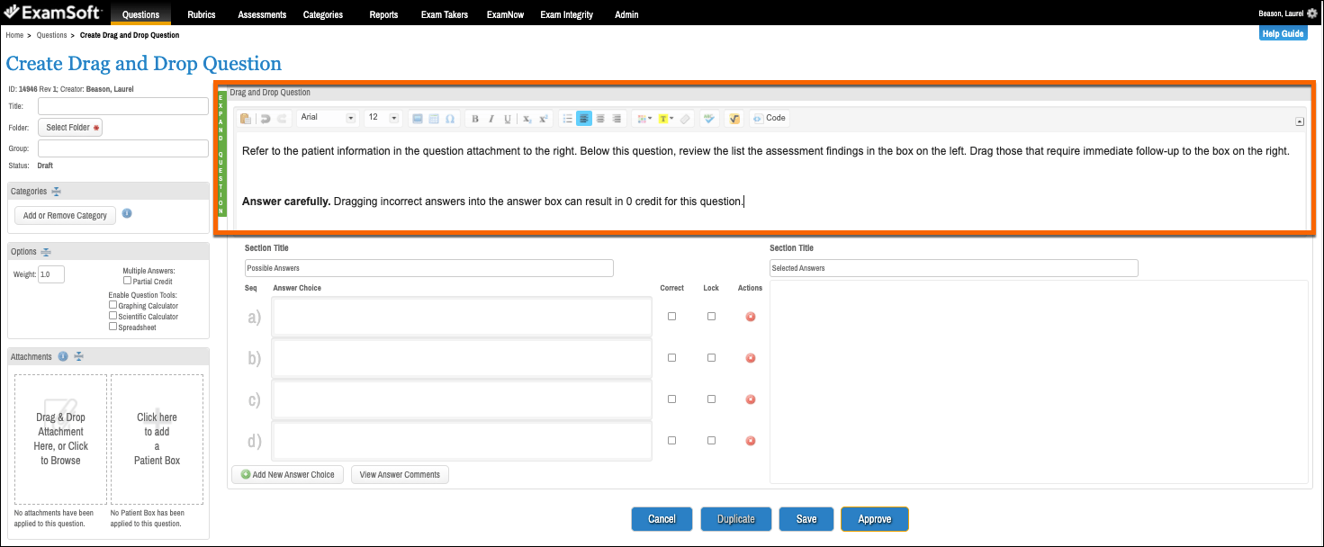 Create NCLEX (NGN) Extended Drag and Drop Items ExamSoft