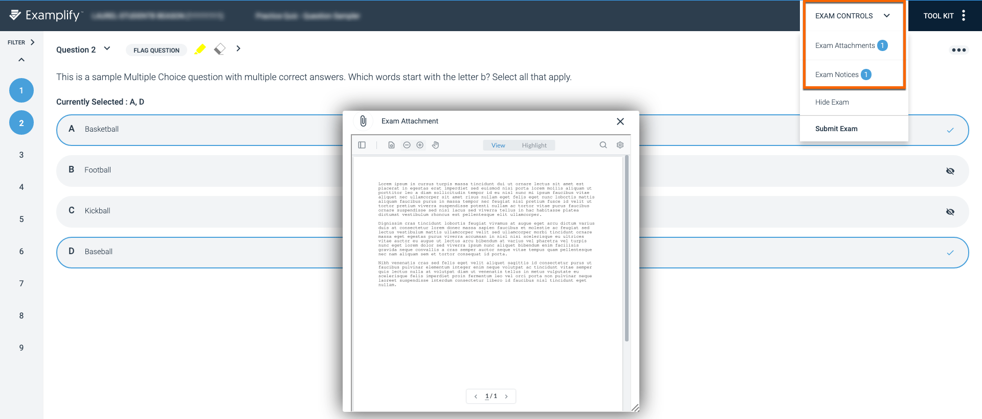 Examplify and Examplify for iPad ExamTaking Features and Options
