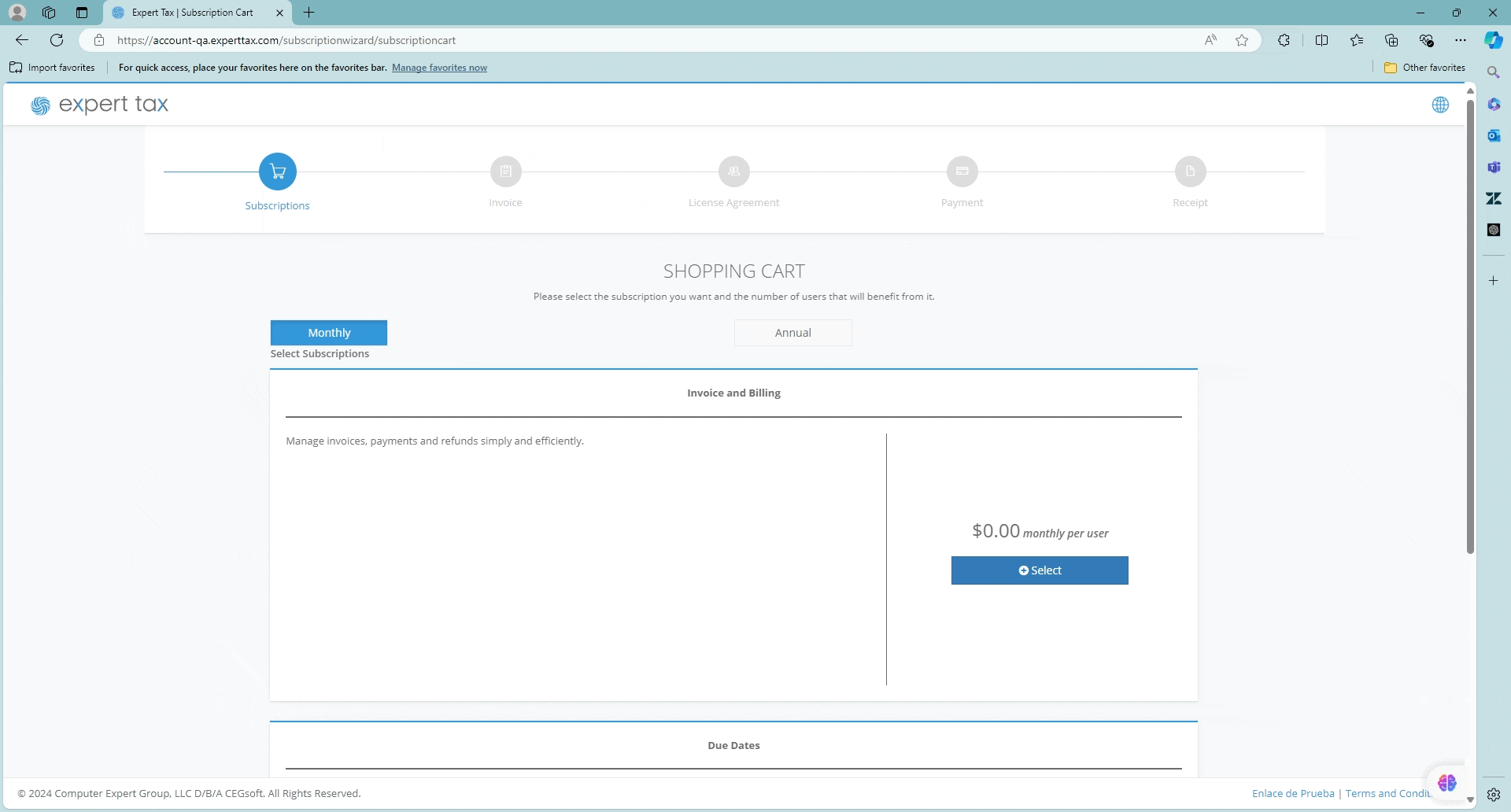 Purchase/Activate Invoice and Billings Expert Tax