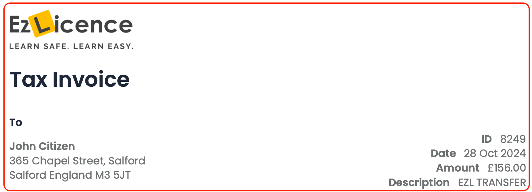 Your tax invoice explained EzLicence UK