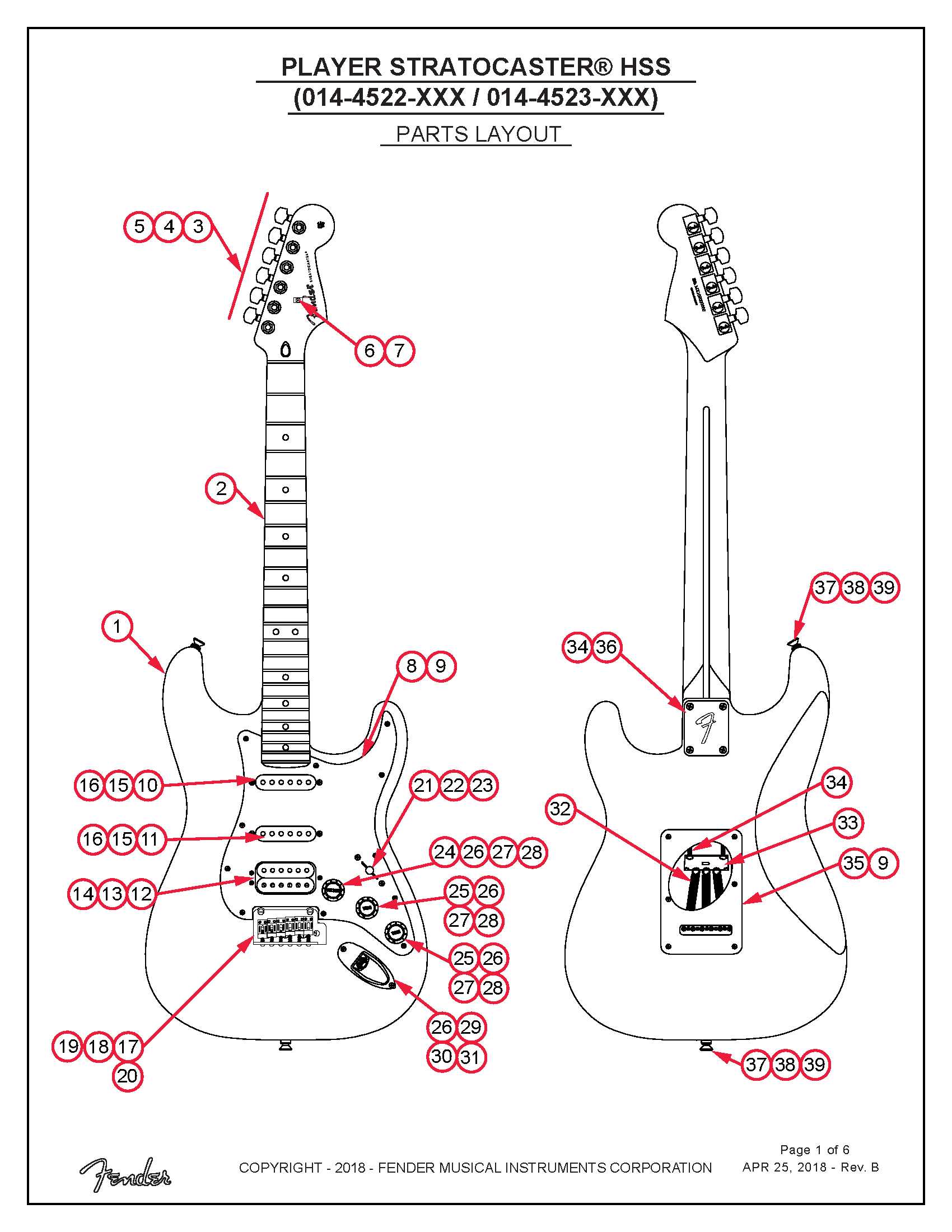 Fender Player Stratocaster HSS 014452 Service Manual · Customer SelfService