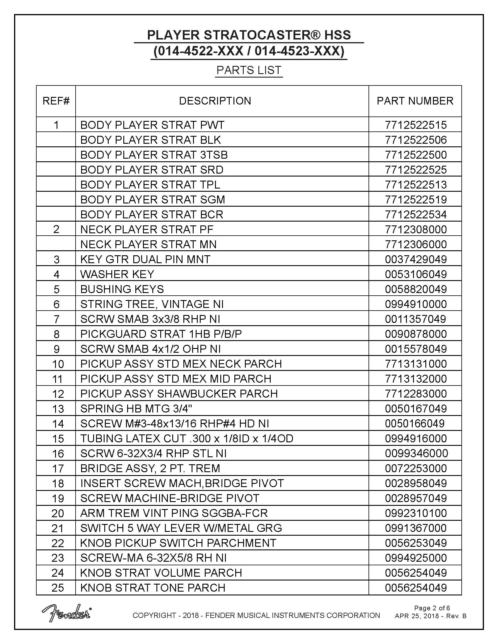 Fender Player Stratocaster HSS 014452 Service Manual · Customer Self