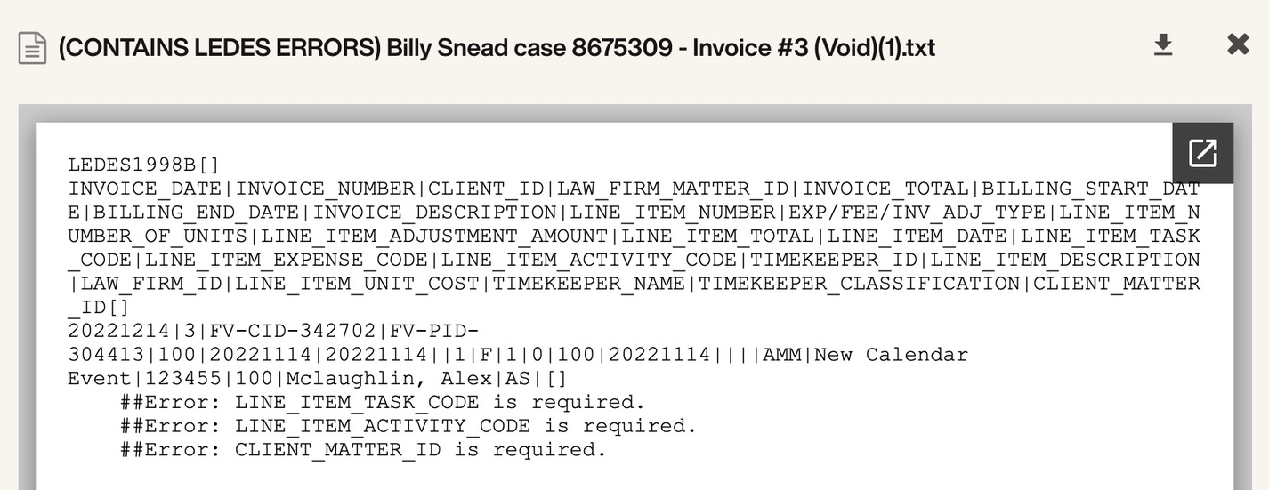 Create LEDES 1998B Bills Filevine Help Center
