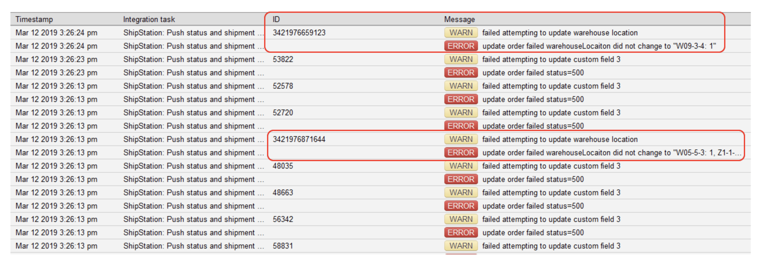 Why is Finale failing to update warehouse location in