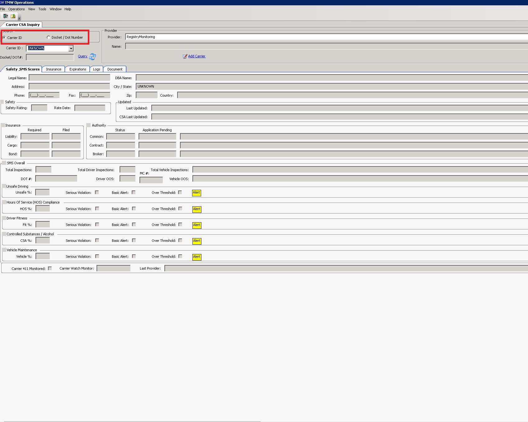 Adding a Carrier from RMIS to TMW FirstFleet Support
