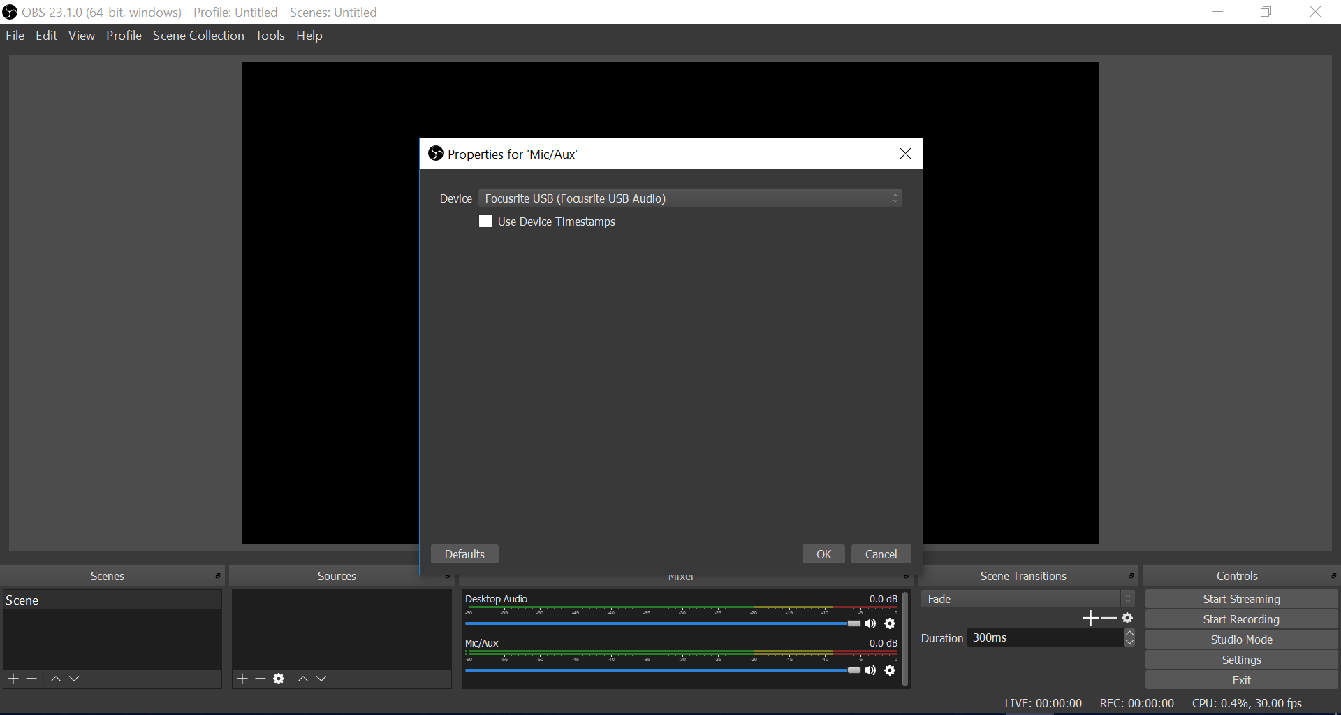 Open Broadcaster Software (OBS) Focusrite Audio Engineering