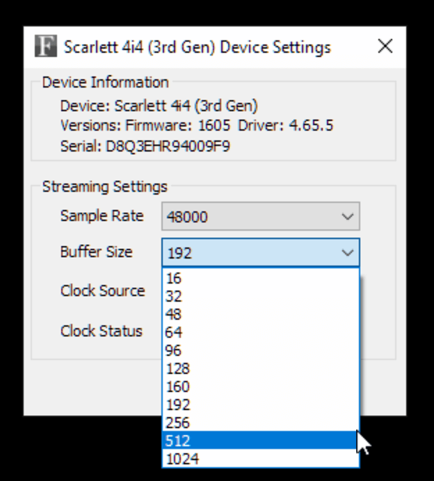 How to change sample rate & buffer size in Windows Focusrite