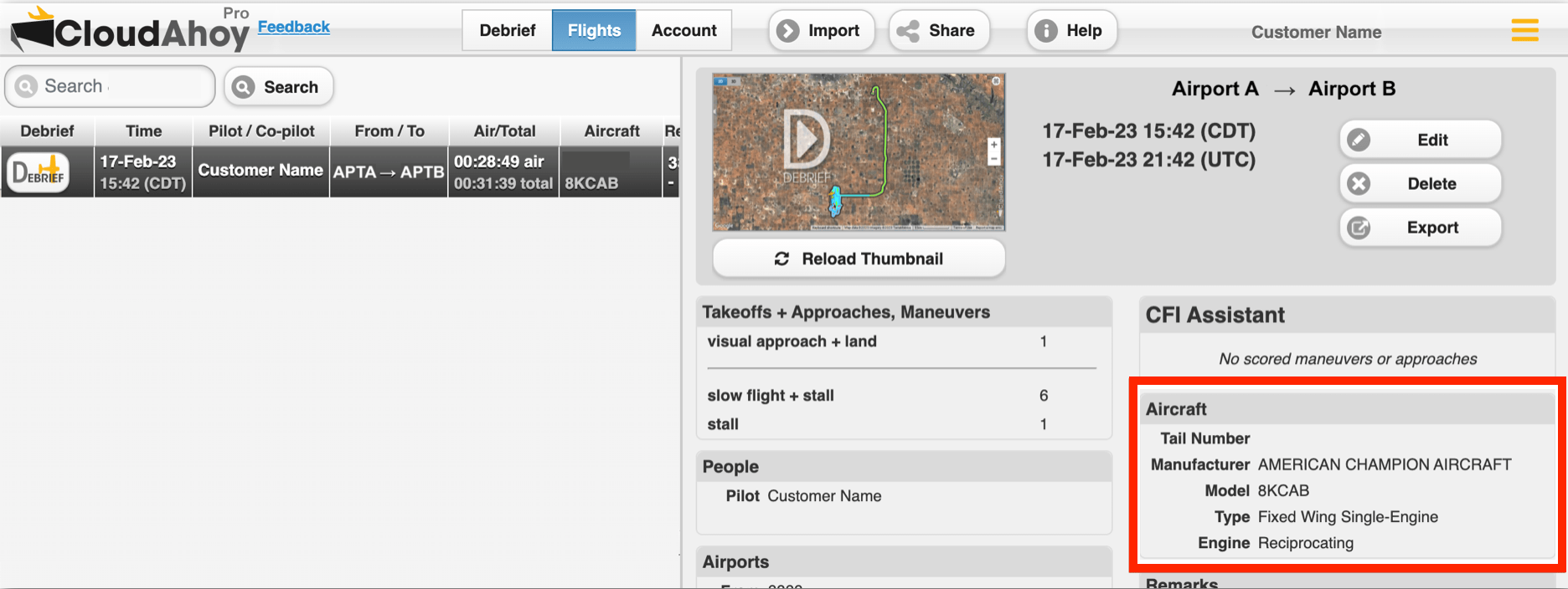 How do I associate an aircraft make and model from an external source