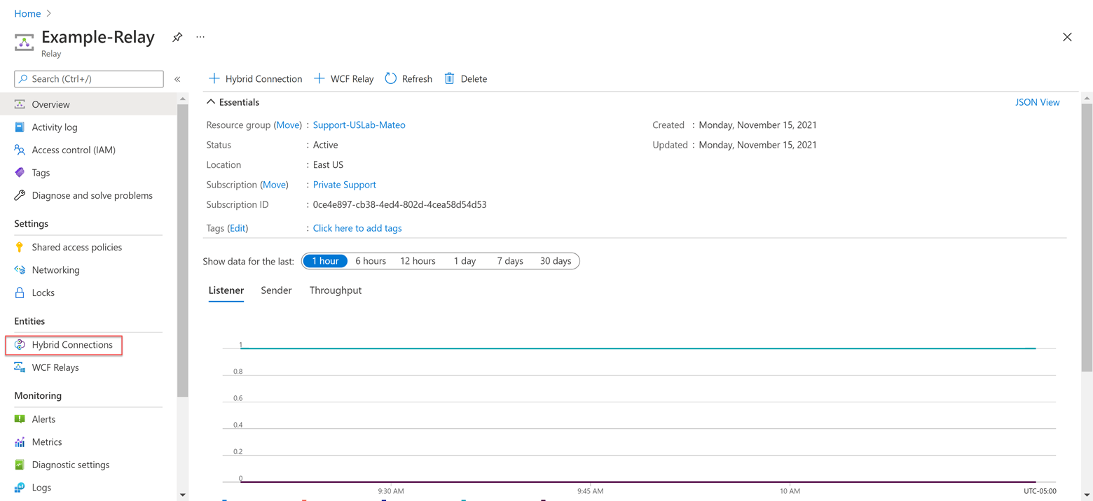 How to set up and connect to a client via an Azure Hybrid Connection