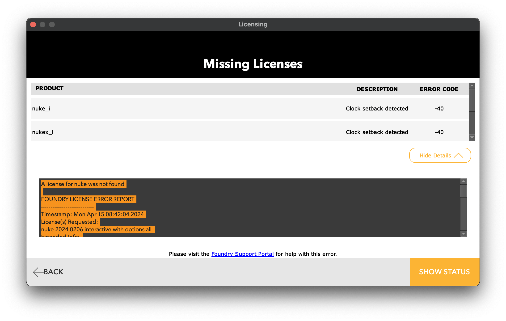 Q100217 How to resolve the "Clock setback detected" error message